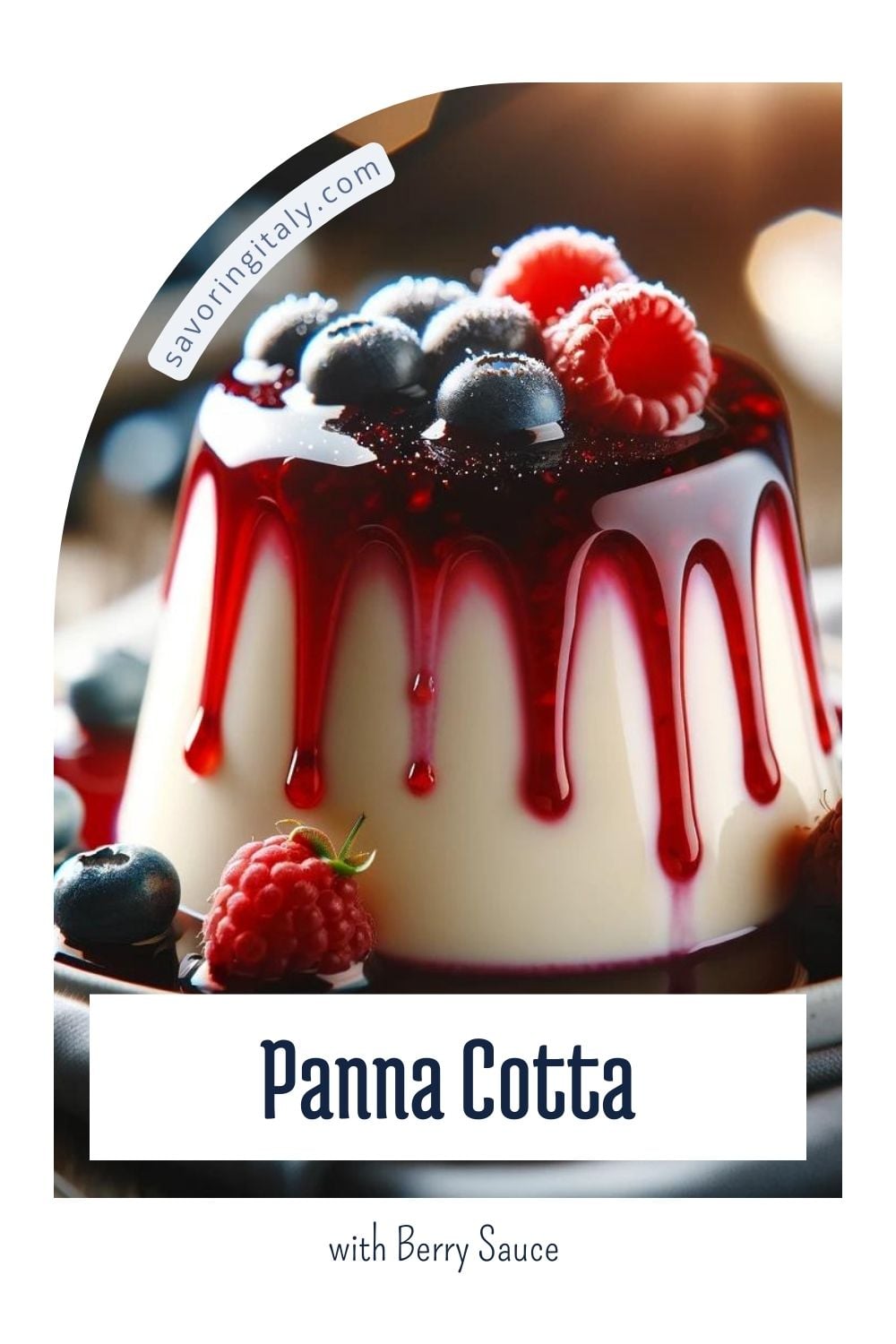 A high-resolution photograph of a beautifully presented panna cotta topped with a vibrant berry sauce. The creamy, smooth panna cotta is garnished with fresh berries and a sprig of mint, set against a clean, white background. This image is perfect for those searching for "What to serve with spaghetti," showcasing a delightful dessert option to complement an Italian meal. Ideal for food bloggers, recipe creators, and anyone looking to enhance their content with an elegant and delicious dessert idea to serve after a spaghetti dish.