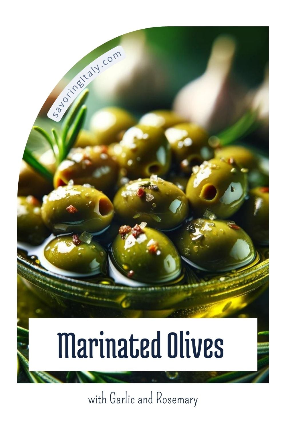 A high-resolution photograph featuring a bowl of marinated olives infused with garlic and rosemary, set against a clean, white background. The vibrant olives are glistening with olive oil, and are accompanied by slices of garlic and sprigs of fresh rosemary, creating an appetizing and aromatic presentation. This image is perfect for those searching for "What to serve with spaghetti," showcasing a savory and flavorful side dish that pairs well with Italian meals. Ideal for food bloggers, recipe creators, and anyone looking to enhance their content with a delicious and visually appealing appetizer option to complement spaghetti dishes.