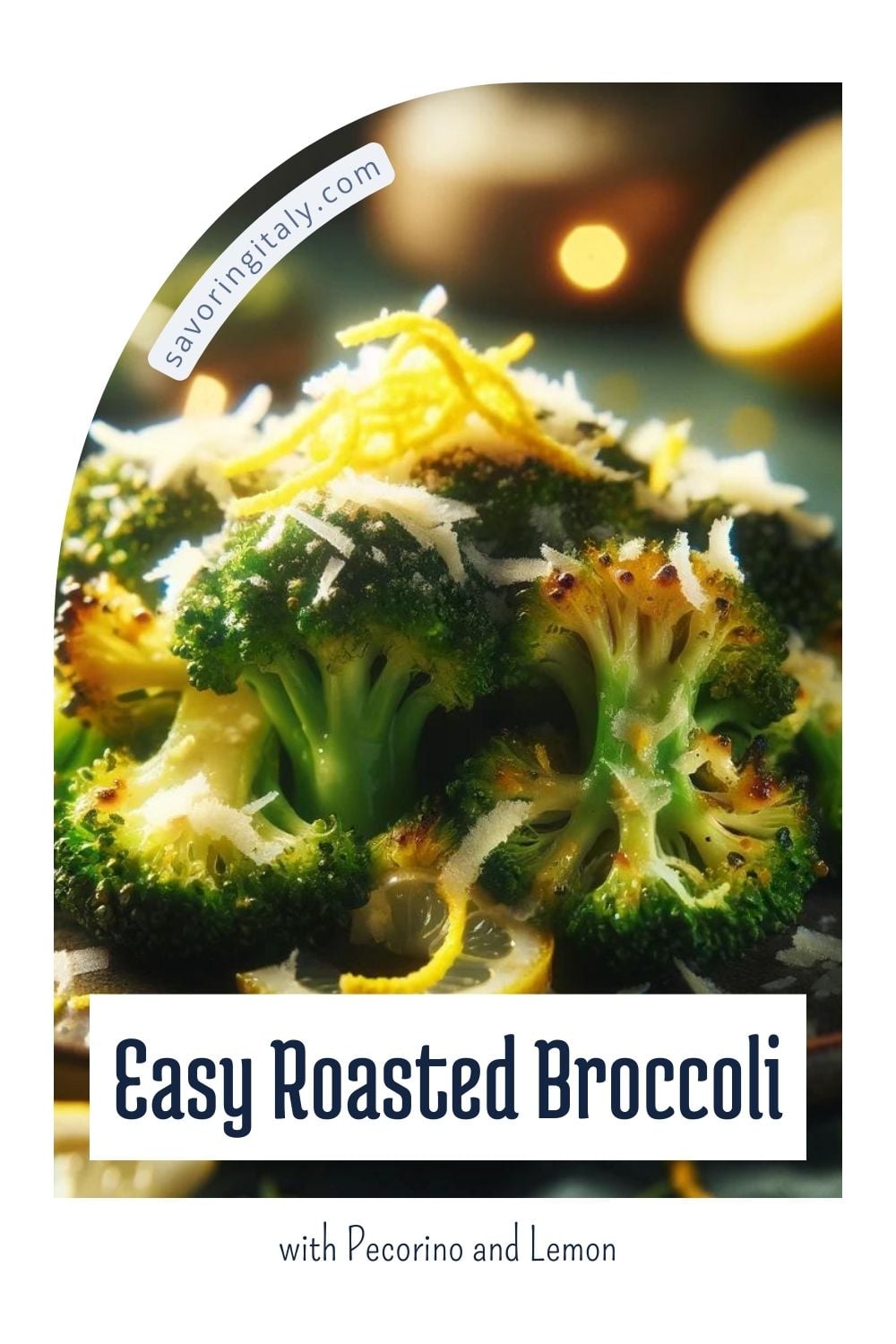 A high-resolution photograph of easy roasted broccoli topped with Pecorino cheese and a touch of lemon, set against a clean, white background. The broccoli is roasted to a perfect tenderness, with crispy edges and a light golden hue. Shaved Pecorino cheese is sprinkled generously over the top, and the dish is garnished with fresh lemon zest for a bright, flavorful finish. This image is perfect for those searching for "What to serve with spaghetti," showcasing a delicious and healthy side dish. Ideal for food bloggers, recipe enthusiasts, and anyone looking to enhance their content with a visually appealing and easy-to-make roasted vegetable option.
