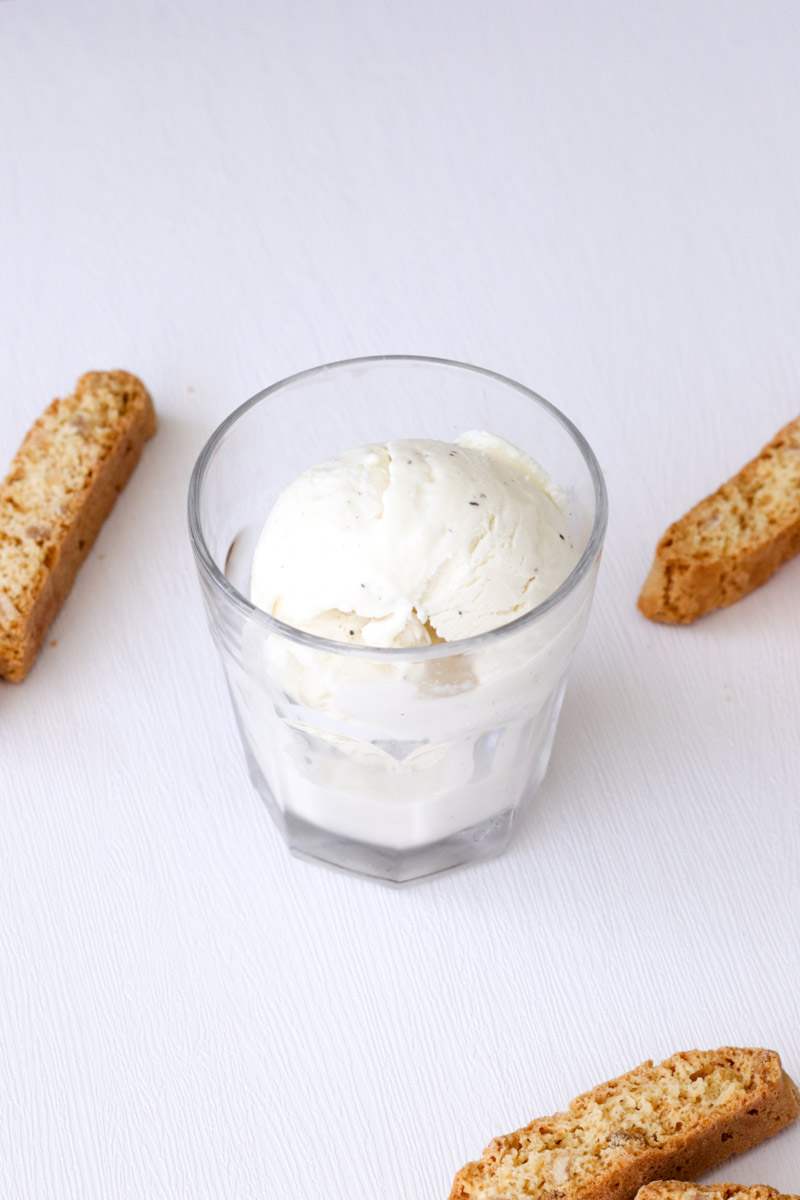 overhead image of vanilla ice cream for affogato. 