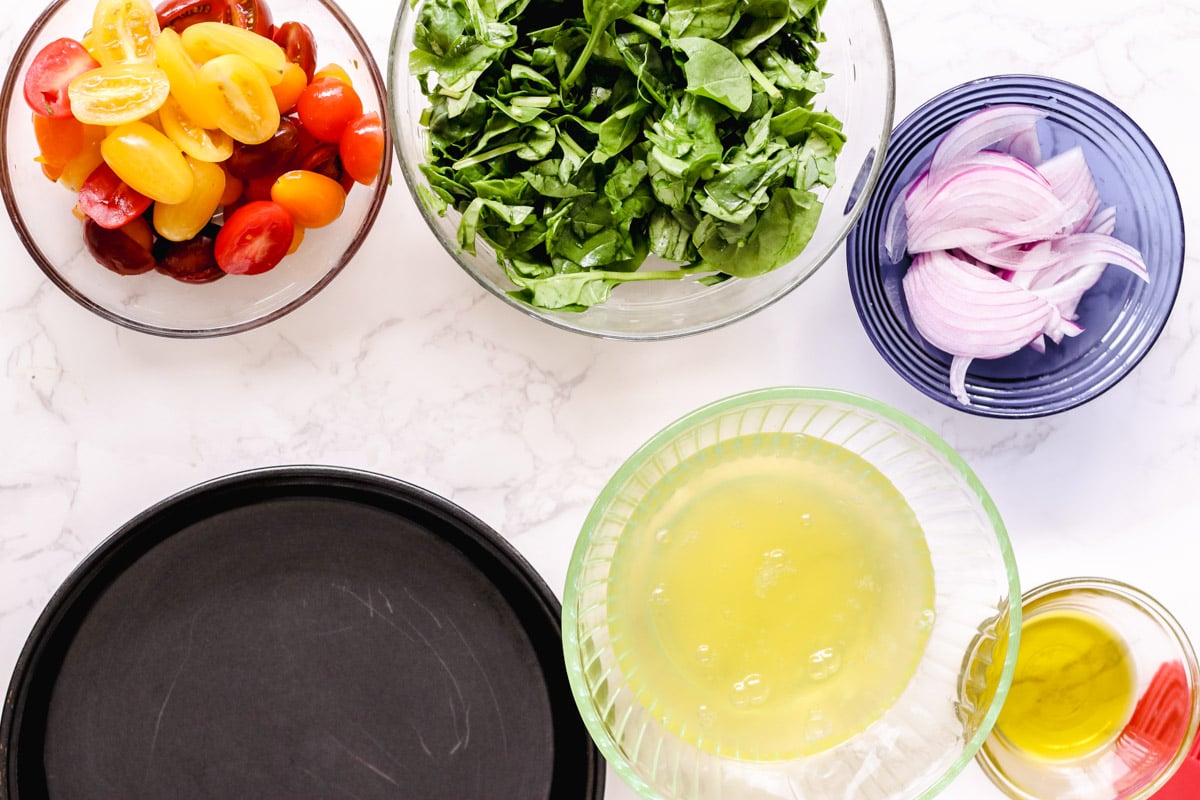 Egg white fritita overhead image ingredients.