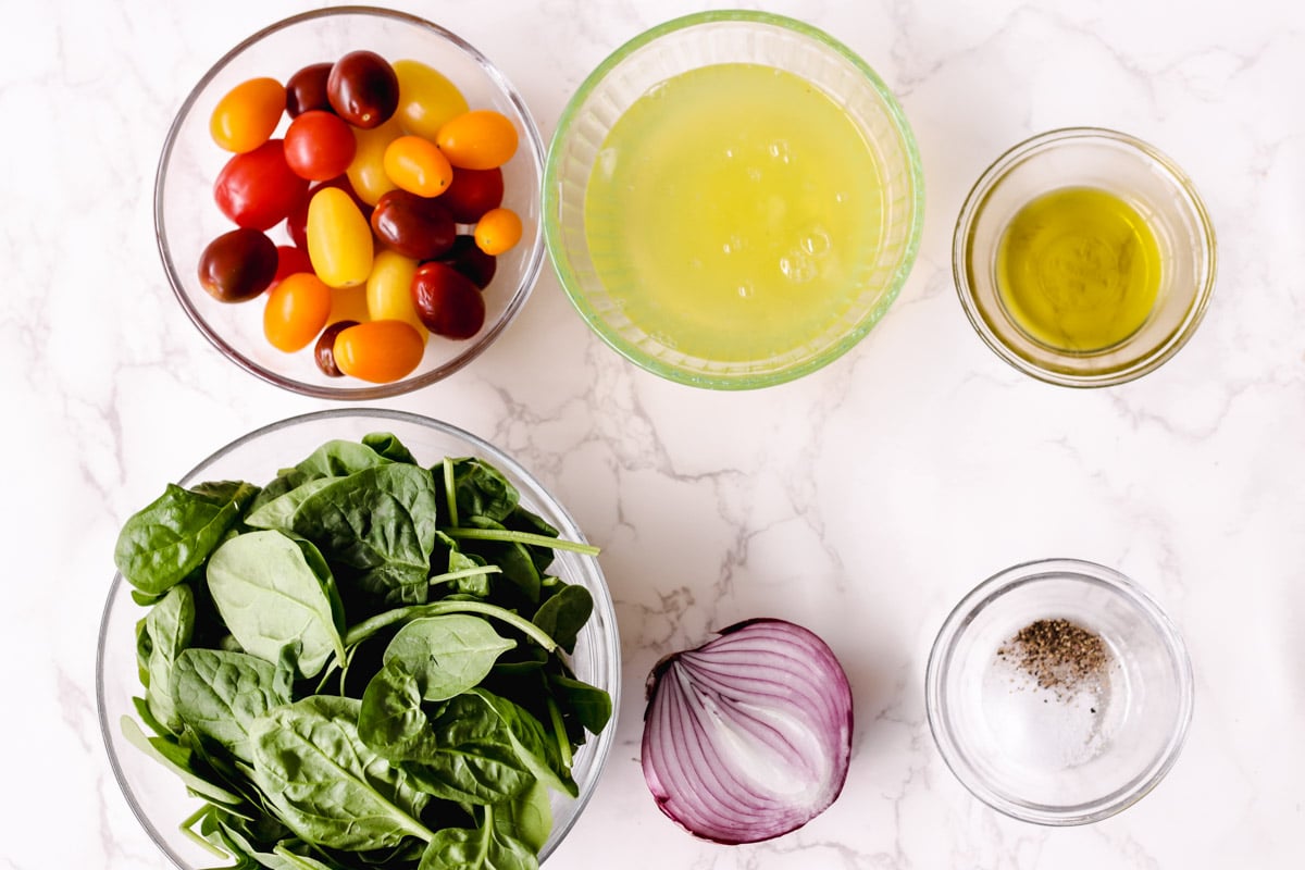 Egg white fritita overhead image ingredients.