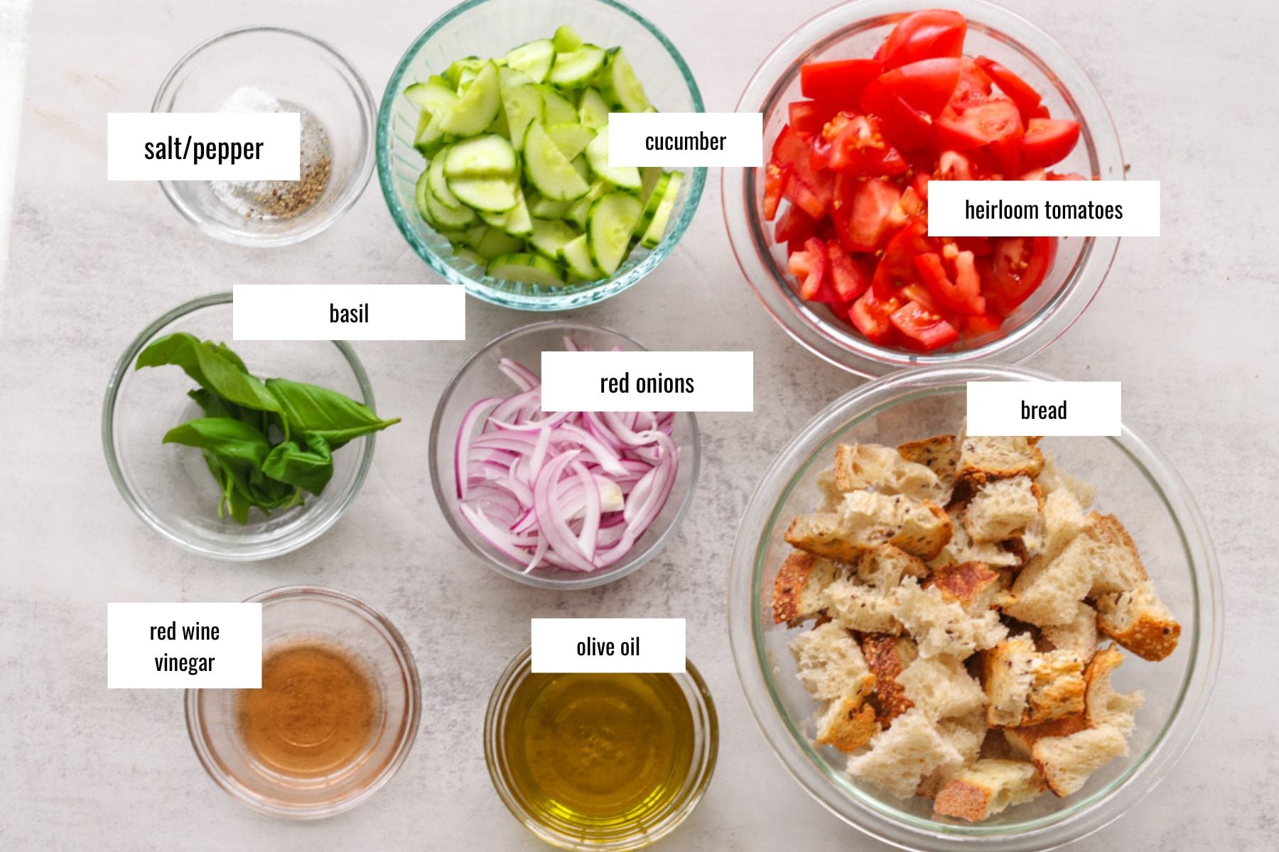 Panzanella ingredients.