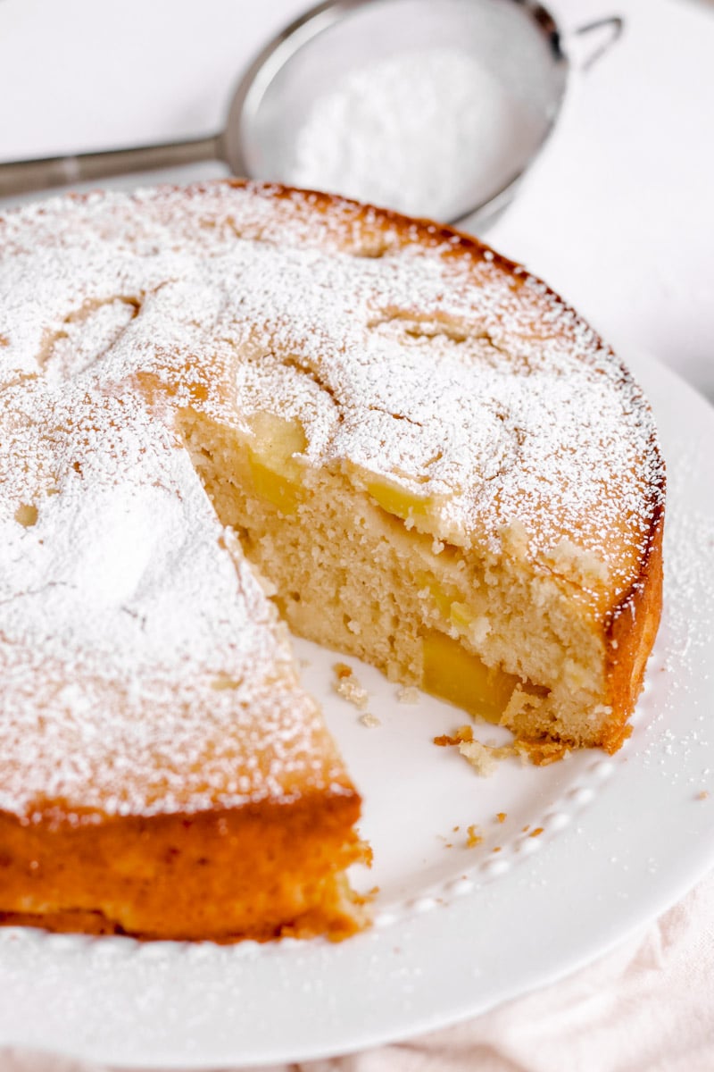 close-up image of nonna's Italian apple cake sliced.