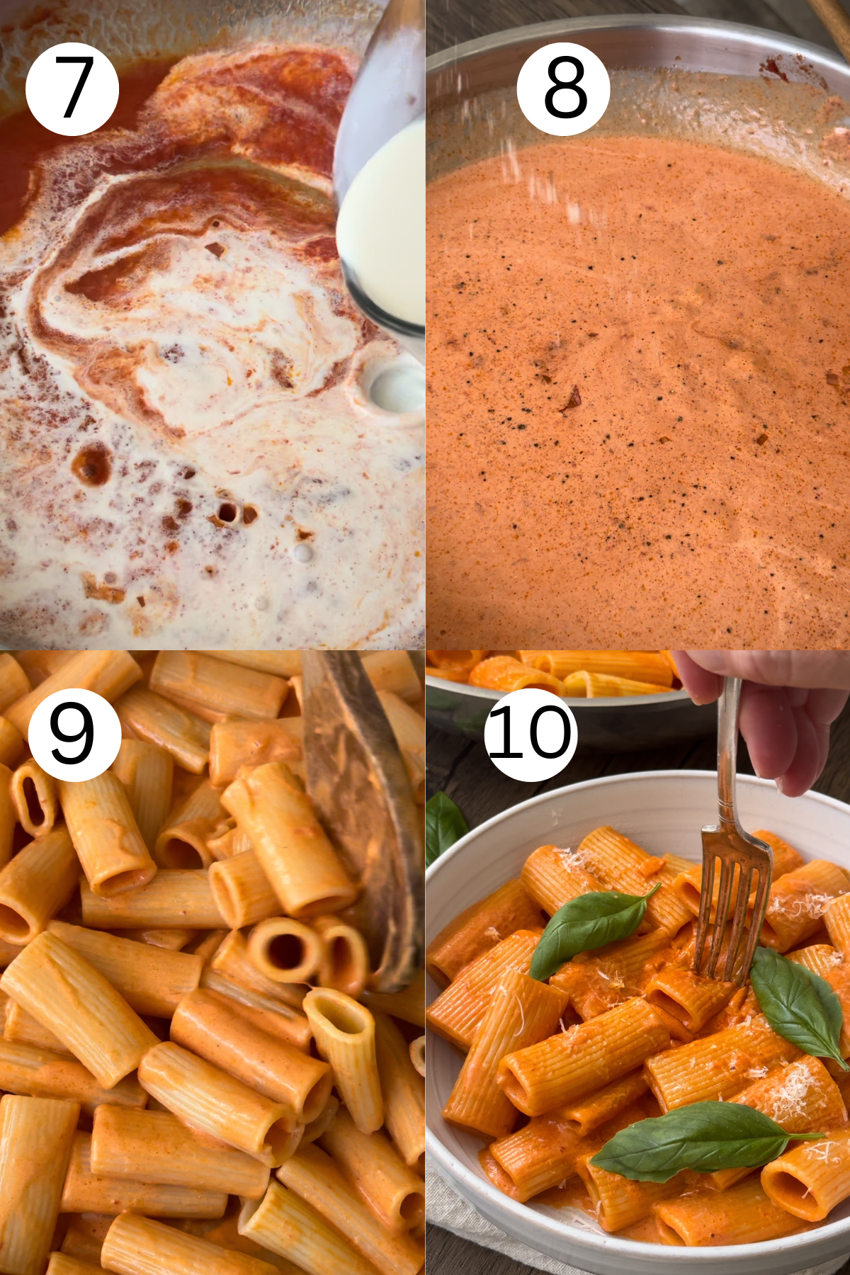 collage of makiing Pasta alla vodka step by step.