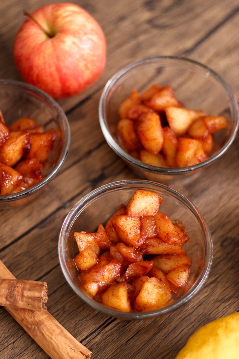 close up of ingredients to make apple compote.