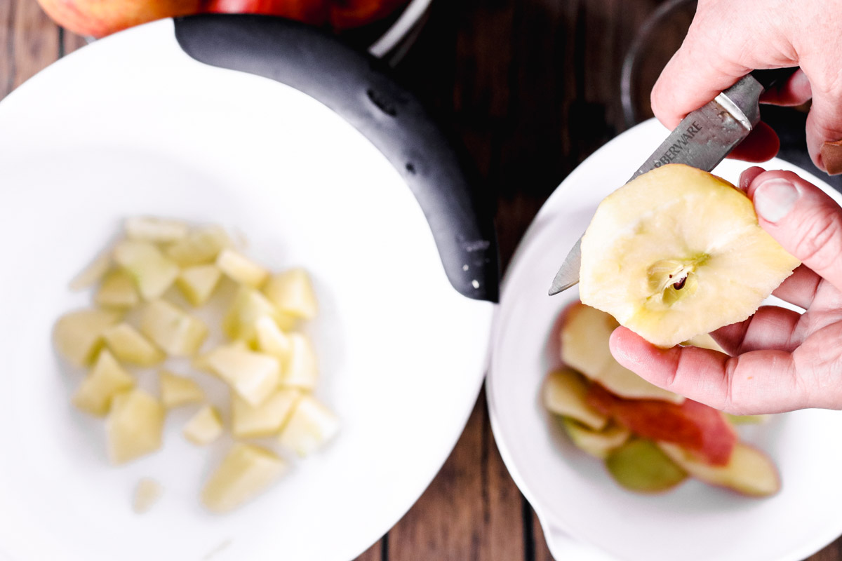 overhead image of slicing apples.