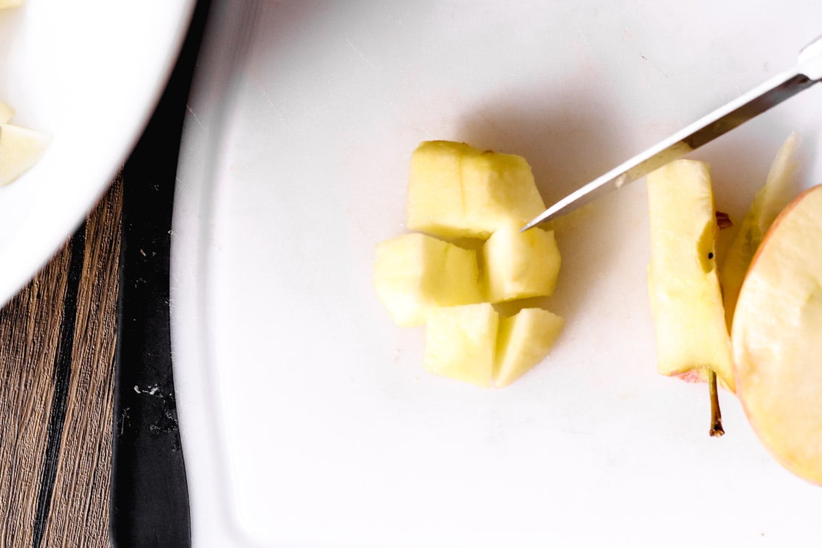 close up image of slicing apples.