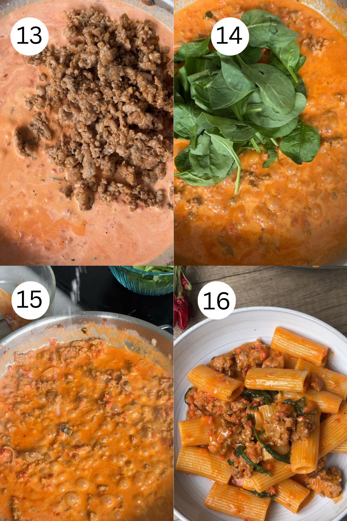 Sausage rigatoni step by step.