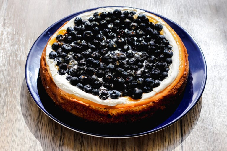 Homemade Cheesecake with Blueberry Topping