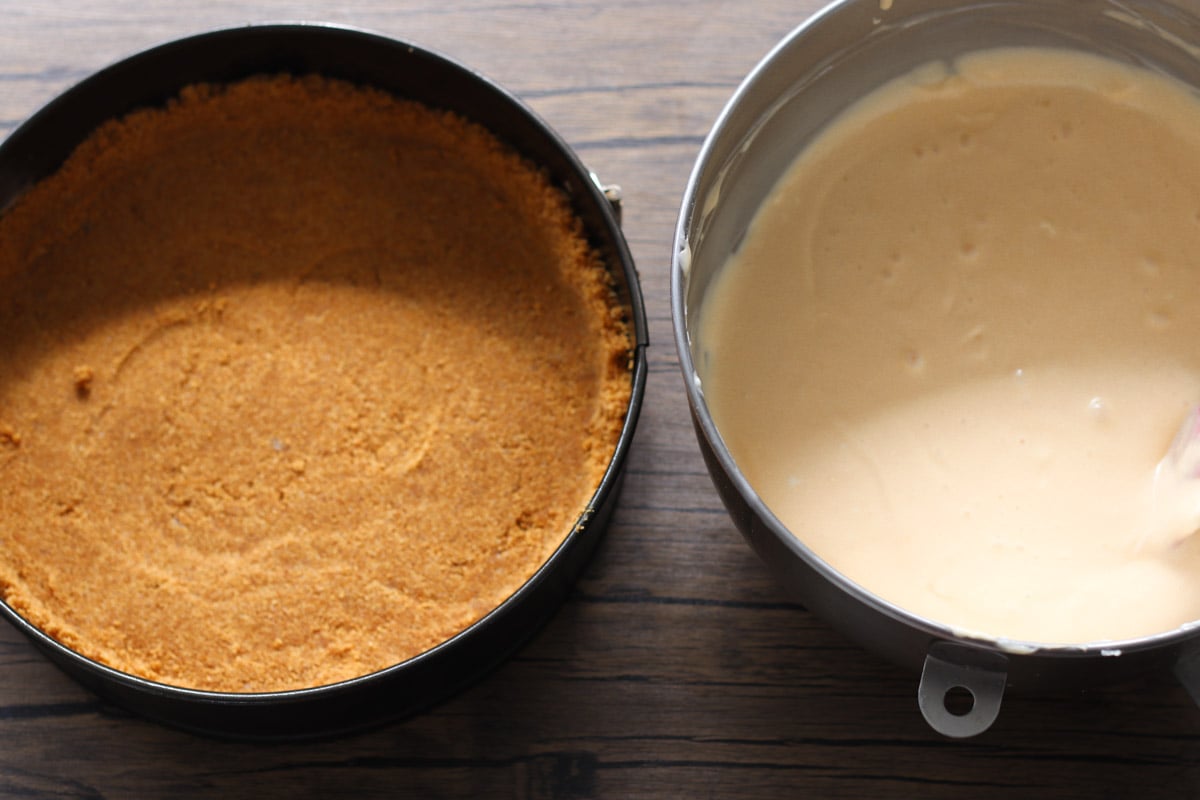 overhead image of making cheesecake.