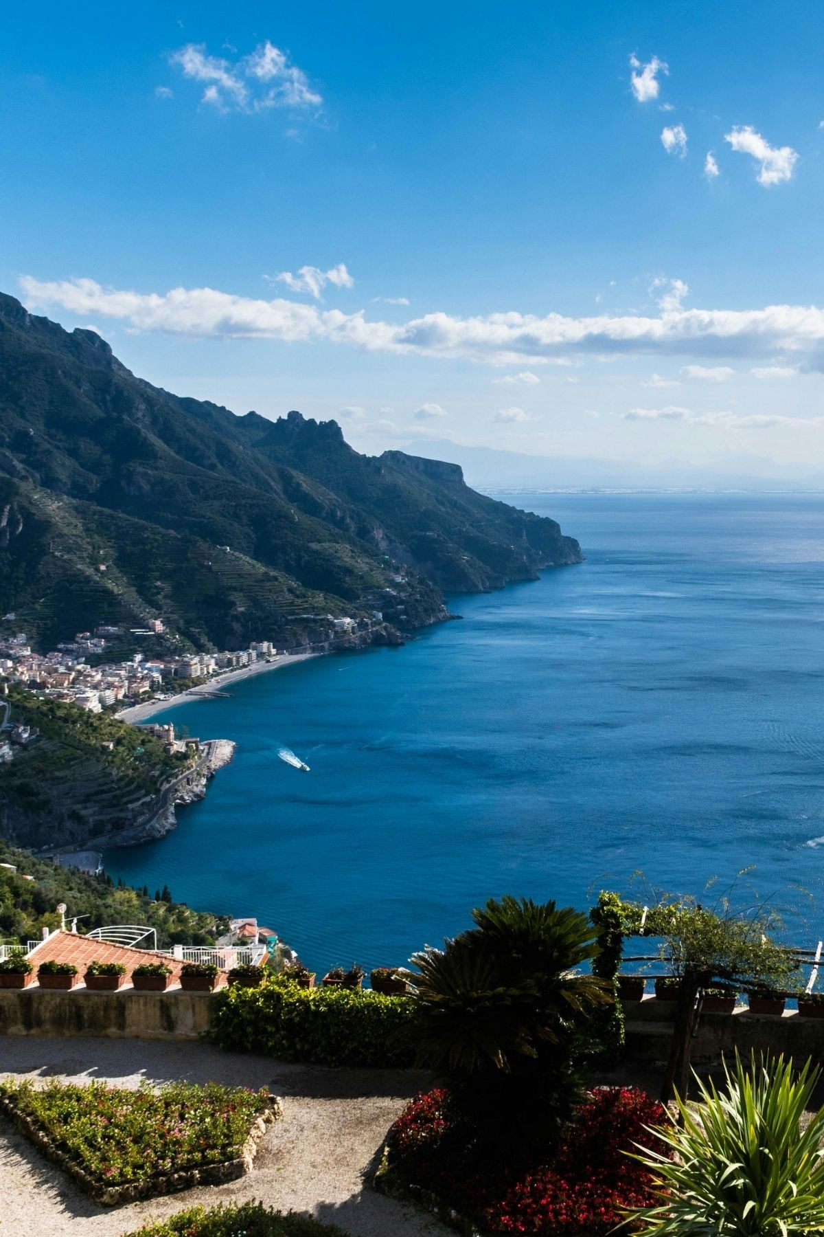 View from Ravello over the Amalfi Coast coastline at golden hour
