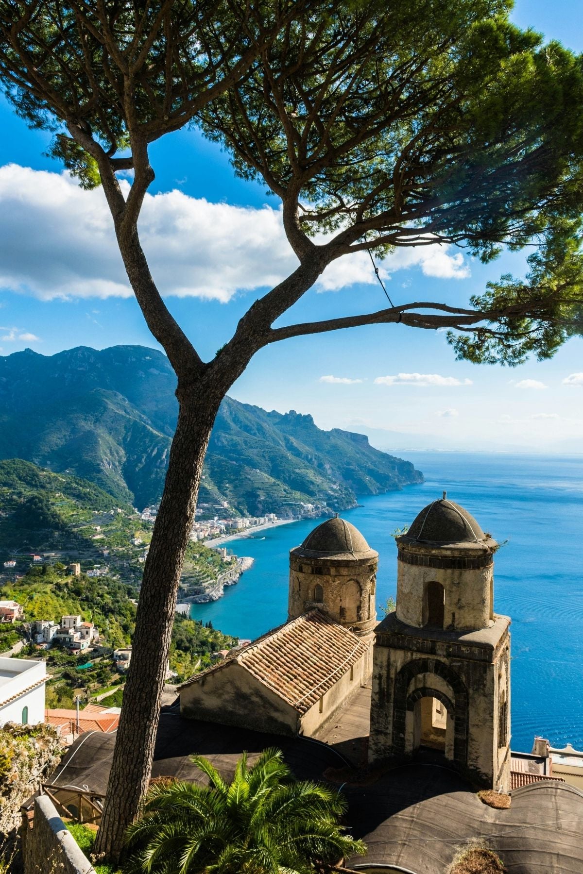 View from Ravello over the Amalfi Coast coastline at golden hour