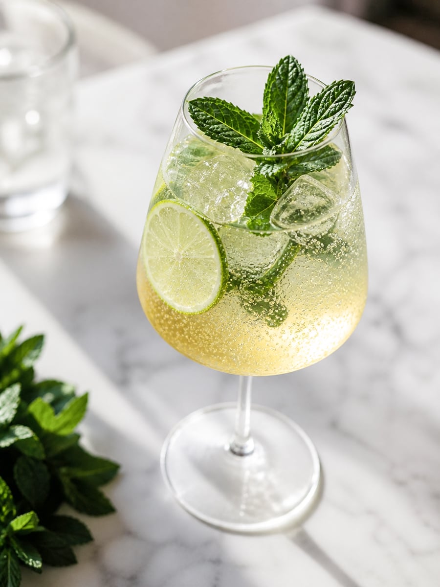 Higo spritz on a white counter.